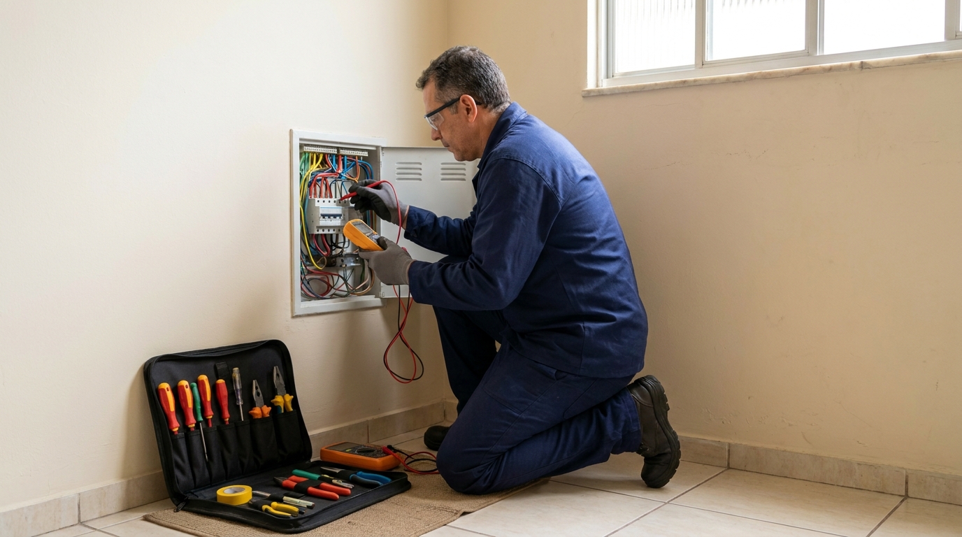 Eletricista atendendo em residência em Marília‑SP